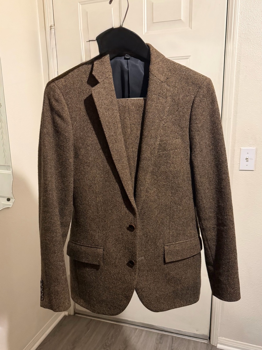 J. Crew Brown British tweed suit.